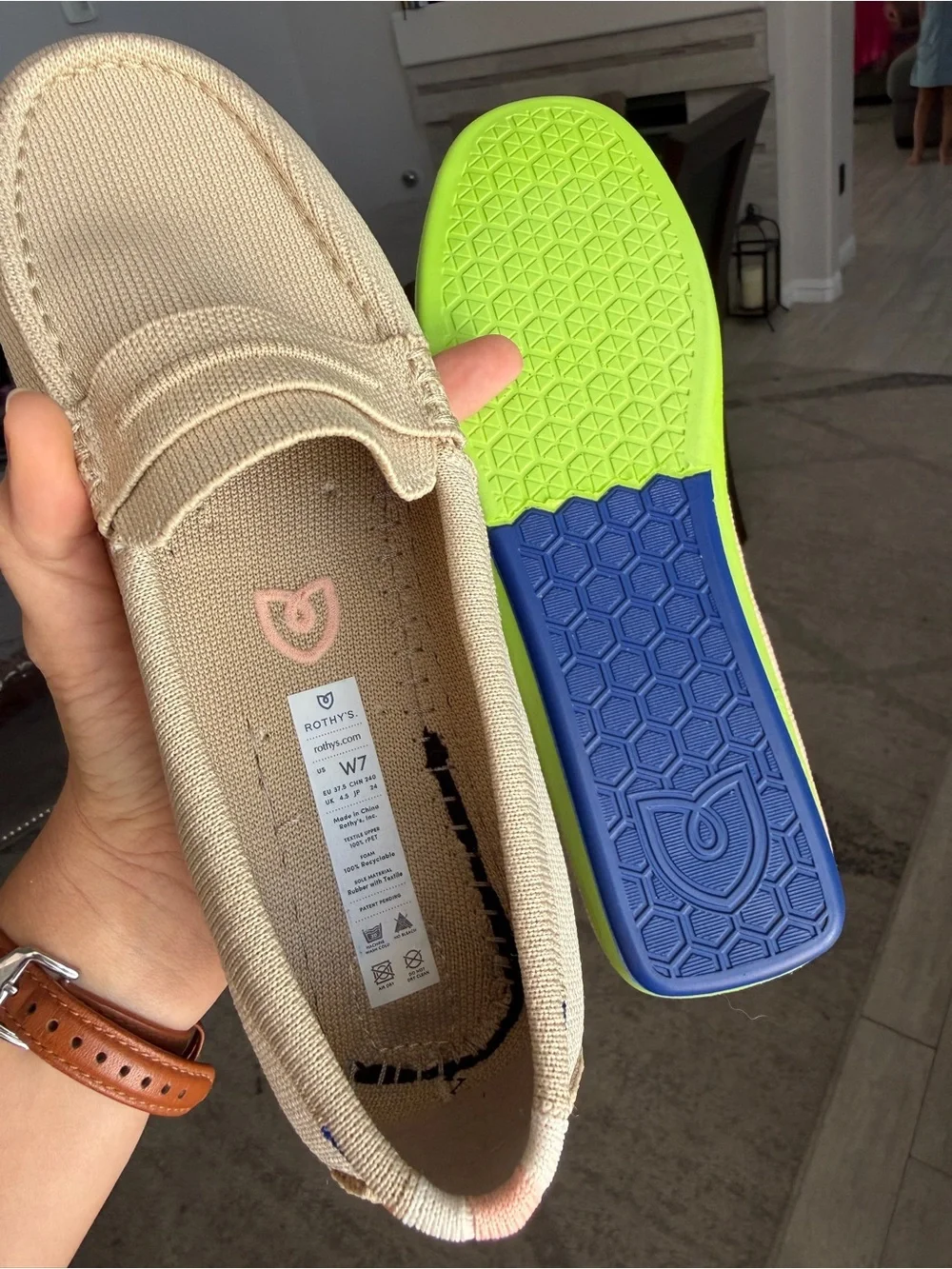 Rothy’s The Driver Loafers Women’s 7 Tan Beige Knit Slip On Flats